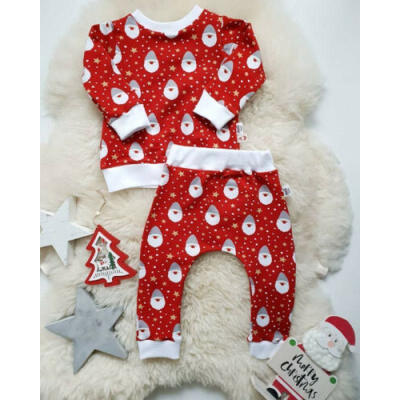 

US Christmas Kid Boy Girl Santa Tops T-shirt Long Pants 2PCS Xmas Clothes Winter