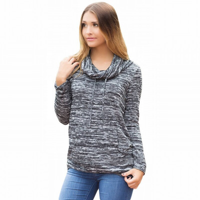 

Daily sports high collar long sleeve neckline strap pocket pullover casual sweatshirt womens