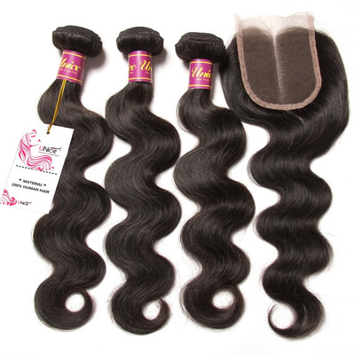 

UNice 8A Peruvian Hair with Closure Body Wave Middle Part 44 Lace Closure