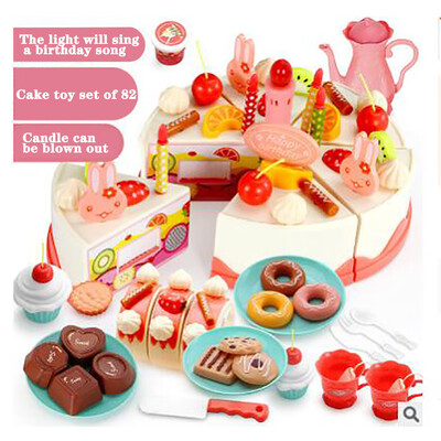 

Siaonvr 82 Piece Pretend Role Play Kitchen Toy Happy Birthday Cake Food Cutting Set Kids