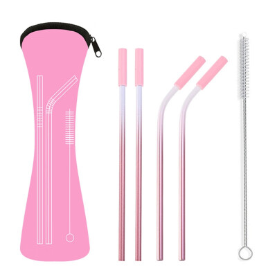 

4Pcs Reusable Drinking Straw With Bag Travel Outdoor Household Home Kitchen Bar Accessories