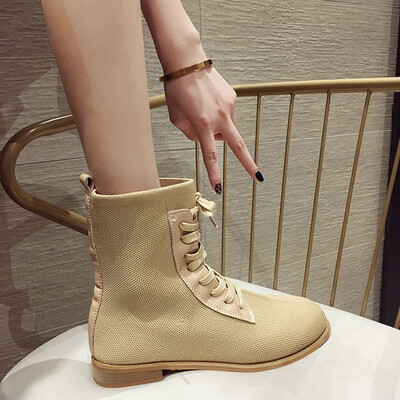 

Martins boots female English wind autumn machine boots elastic fly knit socks shoes fashion handsome short boots tide