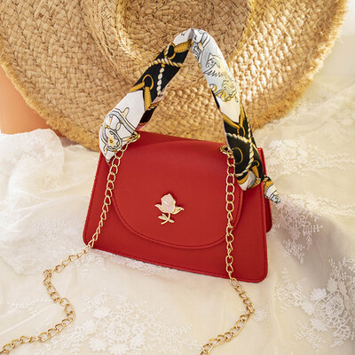 

New Simple Fashion Silk Band Bow Lock Scarf Chain Small Square Bag Luxury Bag Handbag For Women