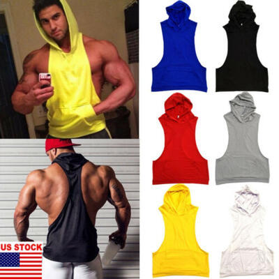 

Mens Muscle Hoodie Tank Top Bodybuilding Gym Workout Sleeveless Vest T-shirt US