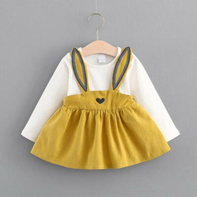 

US Infant Kid Baby Girl Bunny Cotton Dress Long Sleeve tops Tutu Dresses Clothes