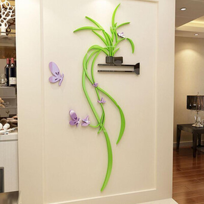 

3D Acrylic Butterfly And Orchid Flower Wall Sticker Self-Adhesion Room Decor