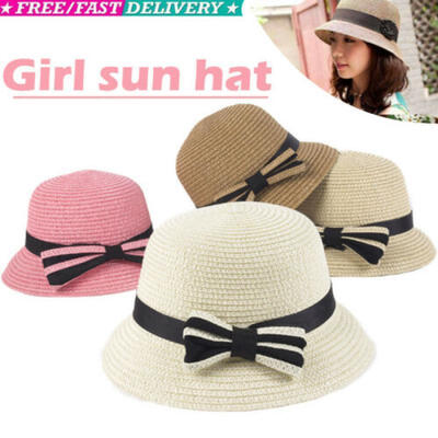 

Floppy Summer Straw Baby Girls Kids Cap Beach Wide Brim Hat Sunhat
