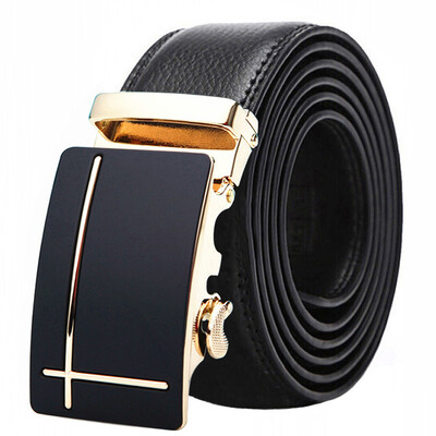 

Men belt high quality solie color Imitation leather Alloy Automatic buckle belt business affairs Men casual belt