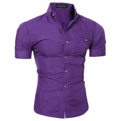 

Luxury Men Slim Fit Dress Shirt Short Sleeve Stylish Casual T-shirt Tops