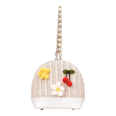 

Cherry Flower Decor Shoulder Handbags PU Leather Women Woven Crossbody Bags