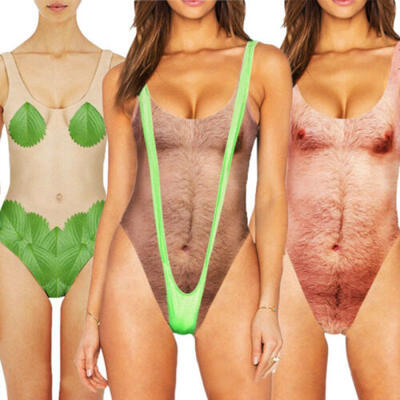 

AU Funny Woman Swimsuit One-Piece Hairy Man Sexy Swimwear Bathing Bikini Summer