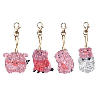 

4pcsSet DIY Diamond Painting Cartoon Pig Resin Bag Keychain Jewelry Gift