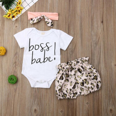 

3PCS Newborn Baby Girls Leopard print Clothes Tops Romper Pants Outfits 0-24M US
