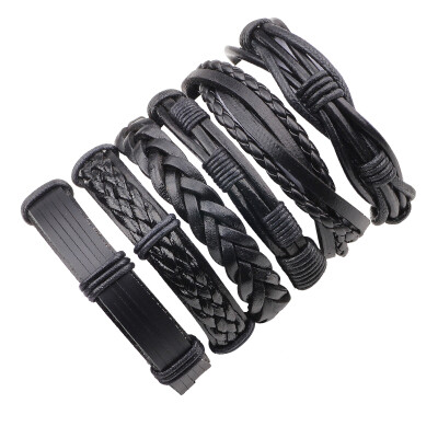 

6 Pcs Vintage Punk Style Hand Woven Leather DIY Bracelet