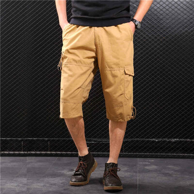

SQSI elastic belt buckle summer multi-pocket mens tooling casual cotton wild seven-pants 4940