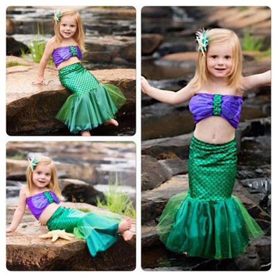 

Baby Girls Little Mermaid Set Costume Bikini Swimwear Swimsuit Outfits Dress