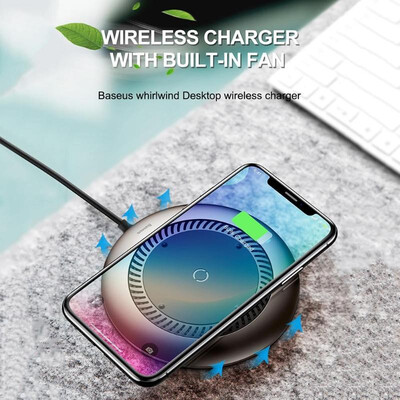 

Baseus Tornado 10W Qi Wireless Charger Fast Charging Pad Mat wCooler Fan