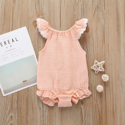 

Infant Baby Girls Fly Sleeve Lace Solid Print Ruffles Romper Bodysuit Clothes