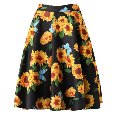 

Womens Vintage Pleated A-line Floral Avocado Unicorn Sloth Midi Skirt