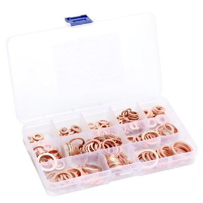 

280pcs Copper Washer Gasket Flat Ring Seal Assortment Kit with Box M5-M20 Electrical Woodworking Washers Sets