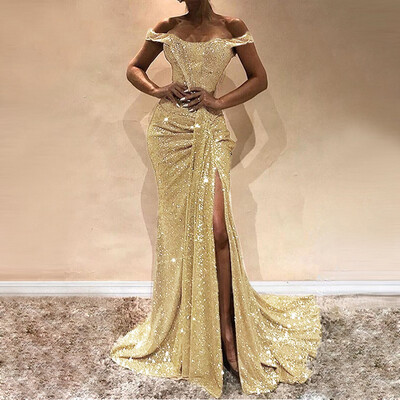 

〖Follure〗Women Sexy Sequined Stitching Shining Club Short Sleeved Banquet Evening Dress