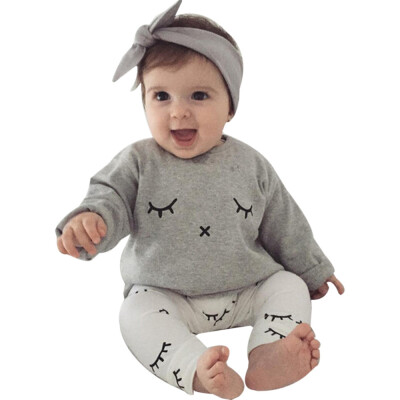 

1Set Infant Baby Boy Girl Cute Eyelash Print T-shirt TopsPants Outfits Clothes