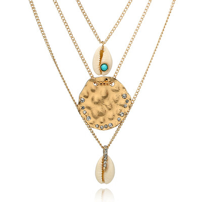 

Sea Shell Necklace Choker Jewelry Bohemian Beach Coin Necklace CZ Gold Chain For Women Collar Imitation malachite Crystal 2018