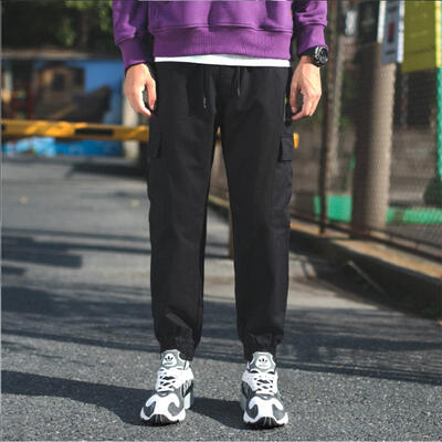 

NEW Hot Side Pockets Ribbons Pencil Pants Men Hip Hop Streetwear Sweatpants Fashion Casual Male Cargo Pants Trousers Army Green