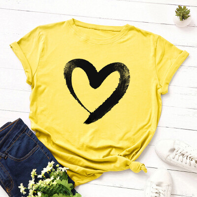 

Oversized  Cotton T shirt Women Summer Round Neck Short Sleeve Lover Hearted T-shirt Harajuku Couple Tops