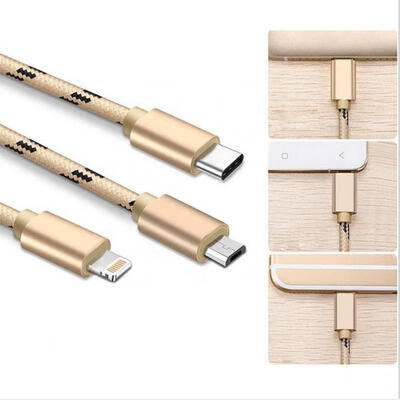 

Lightning Micro USB Type C 3-in-1 Data Cable Nylon Braided Tangle-Free Charging Cable For IPhone Samsung Galaxy LG HTC