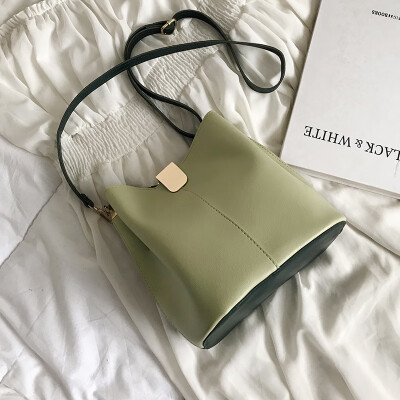 

Chic contrast color casual shoulder bag simple temperament handbag 2019 summer new fashion wild bucket crossbody bag