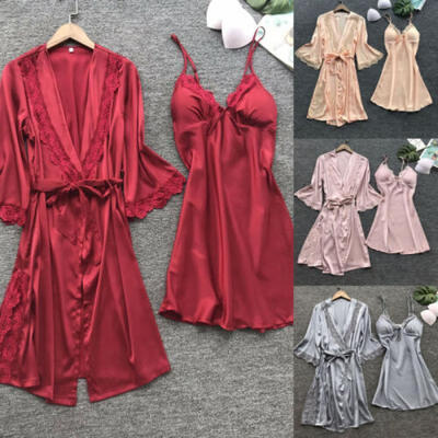 

Sexy Lingerie Women Silk Lace Robe Dress Babydoll Nightdress Sleepwear Kimono MJ