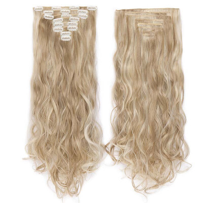 

Full Head Clip Synthetic in Hair Extensions 8 Piece 18 Clips Hairpiece Long Wave Curly Straight for Women