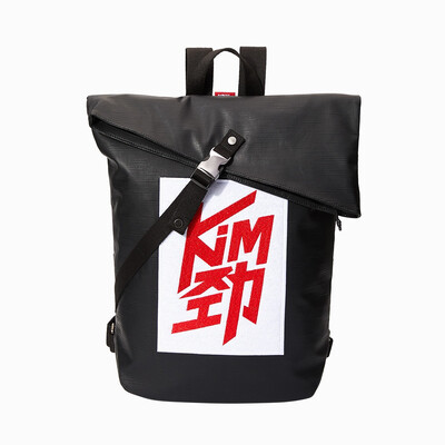 

OIWAS KiM Cool College School Student Black Backpack Canvas Waterproof Daypack Fashion Rucksack Large Bookbag with Unique Design