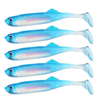 

5PCS 9cm 7g Fishing Soft Lure T Tail 3D Eyes Lifelike Soft Plastic Swimbait Fish Lure