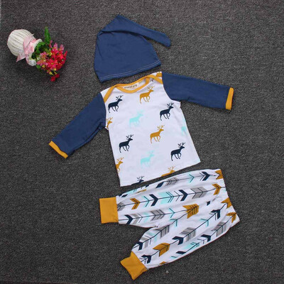 

Newborn Kid Outfit Clothes Xmas Elk Print T-Shirt TopsPants TrousersHat Set