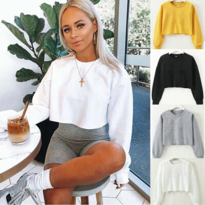 

Women Long Sleeve Sweatshirt Jumper Sweater Crop Top Casual Sports Pullover Tops