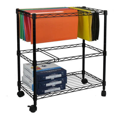 

Portable 2-Tier Metal Rolling File Cart Black