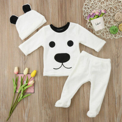 

Newborn Baby Girls Boy Fluffy Long Sleeve Pants 3Pcs Outfits Set Warm Clothes