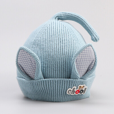 

Korean version of autumn&winter baby childrens new knitted cotton sleeve hat rabbit ears letter cartoon fashion single hat