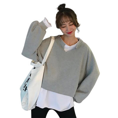 

Leisure Women Long Sleeve Solid Fashion Fake Two-Piece T-Shirt Sweatshirt