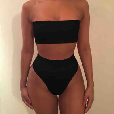 

Women Bandeau High Waisted Bikini Set Push Up Padded Swimsuit Swimwear Bathing