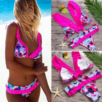 

Roseonmyhand Womens Sexy Swimwear Push Up Print Bow Bikini Set Bain Femme Beachwear Swimsuit