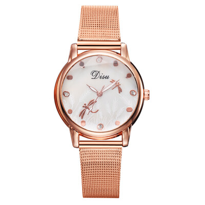 

Disu Luxury Rose Gold Mesh Women Watches Ladies Clock Fashion Diamond Female Quartz Wristwatches relogio feminino zegarek damski