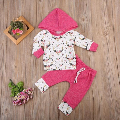 

Cute 2pcs Infant Newborn Baby Girls Clothes Hooded Coat TopsFloral Pant Outfits Set