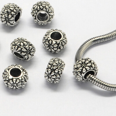 

Alloy European Beads Large Hole Beads Rondelle Antique Silver 11x7mm Hole 5mm