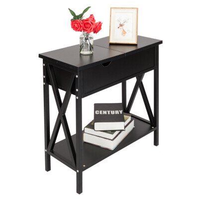 

Flip Collection Top Table Stand Wood End Table Dining Storage Shelf Black