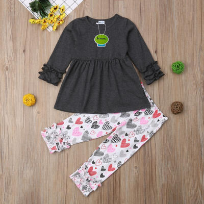 

2Pcs Newborn Toddler Baby Kids Cute Girls Tops Pants Valentine Day Outfits Sets
