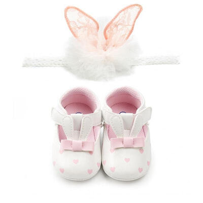 

Newborn Baby Girls Bunny Ears Anti-slip Leather Crib Shoes Soft Sole Sneakers