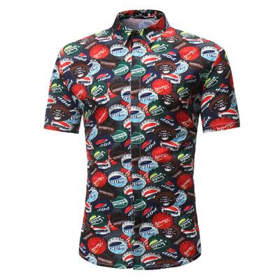 

Summer New Men\s Casual Short-Sleeved Beer Stamped Shirt